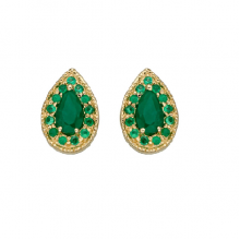 Teardrop Stud Earrings With Emerald In Yellow Gold